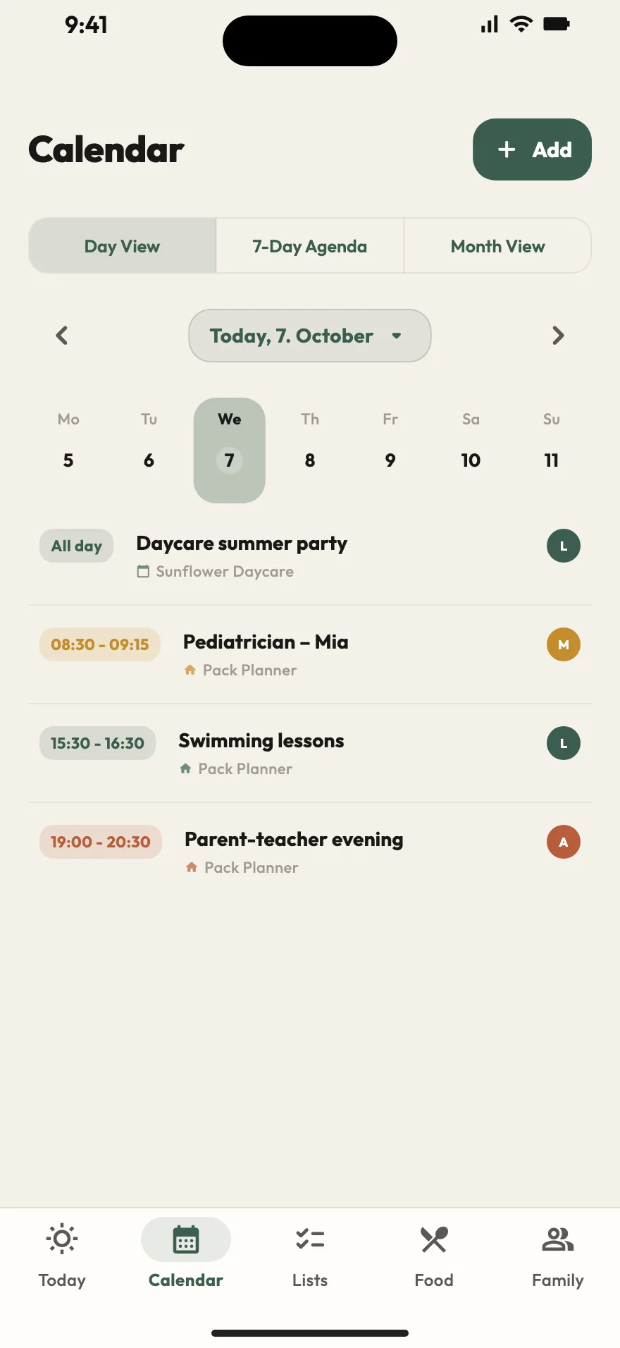 Shared family calendar