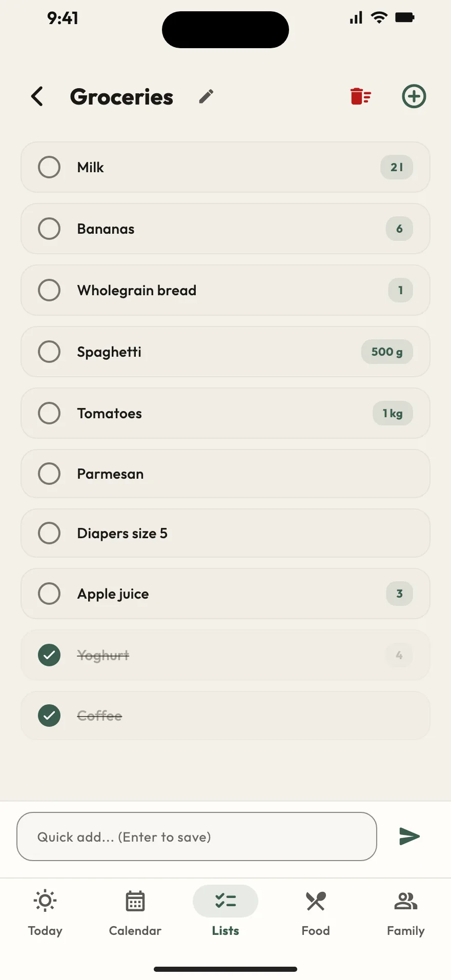 Real-time grocery list